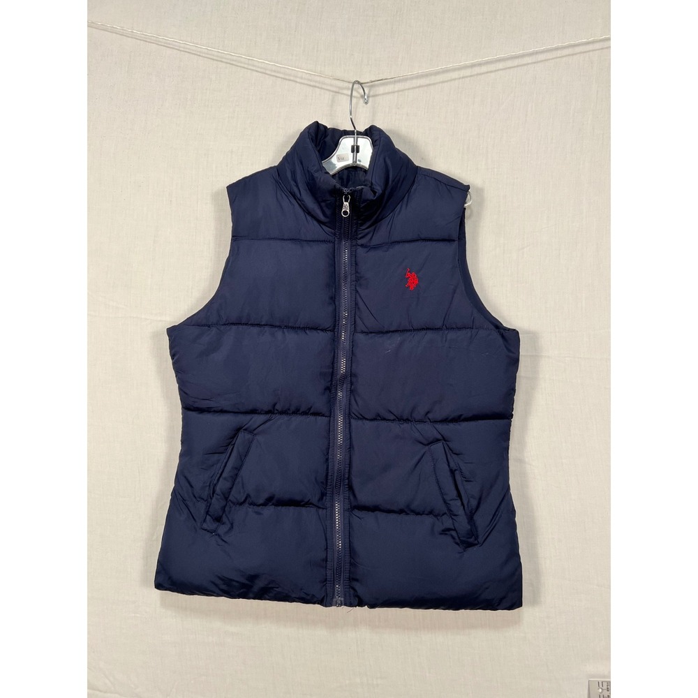 US Polo Assn Mens Navy Blue Puffer Vest Size M Quilted Full Zip Sleeveless Logo